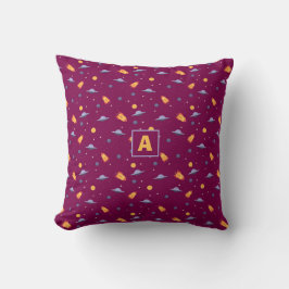 Pattern space lavender orange red burgundy letter  kudde