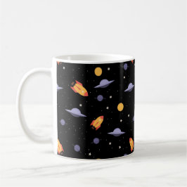Pattern space ufo orange black kaffemugg