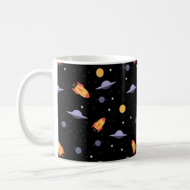 Pattern space ufo orange black kaffemugg (Vänster)