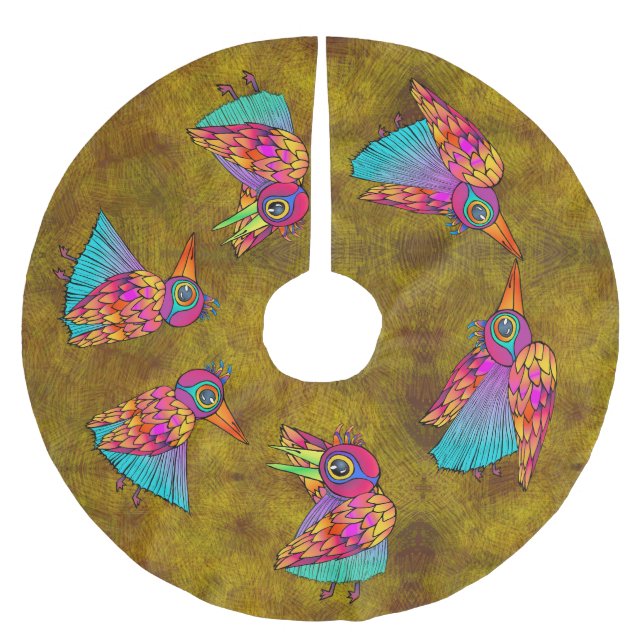 Pattern With bird creatures Julgransmatta Borstad Polyester (Framsidan)