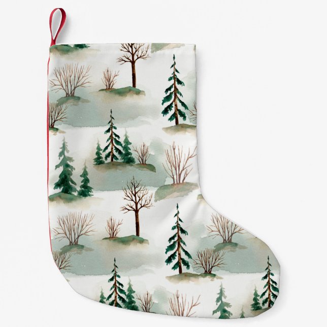 Pattern with Christmas trees, trees and bushes. Bl Liten Julstrumpa (Framsidan)