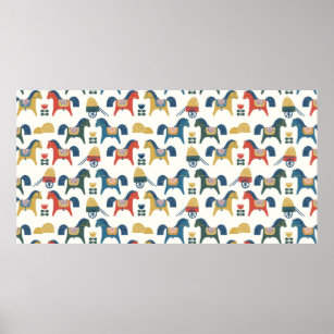 Pattern with horses inspired by scandinavian art.  poster