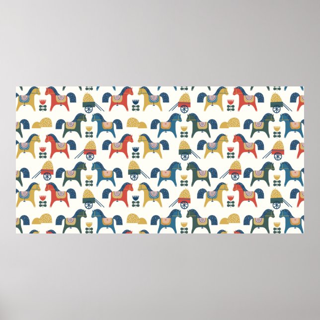 Pattern with horses inspired by scandinavian art.  poster (Framsidan)