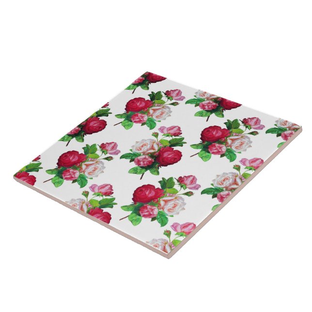 Pattern with Red, White and Pink Roses, Kakelplatta (Sidan)