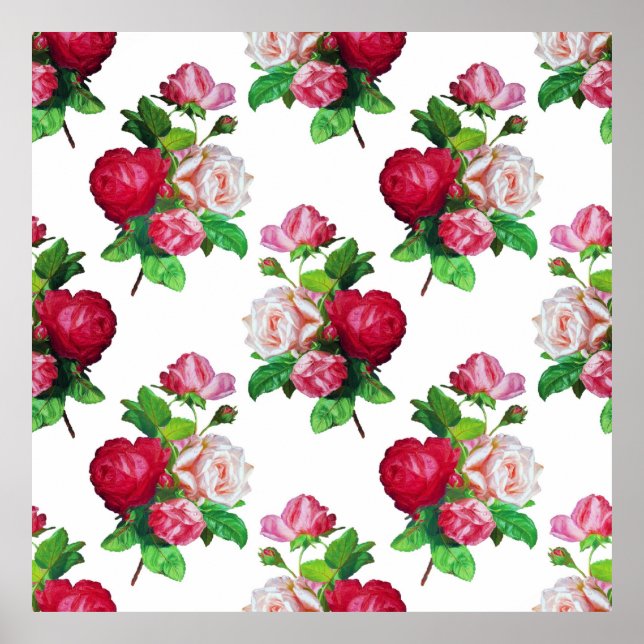 Pattern with Red, White and Pink Roses, Poster (Framsidan)