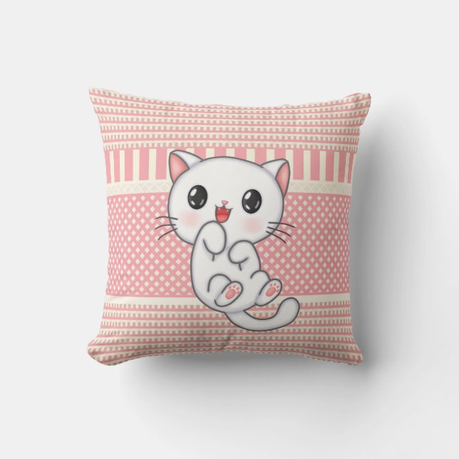 Patternativ Dusty Rosa med Cute Kitten Character T Kudde (Framsida)