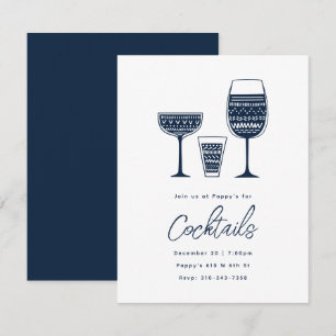 Patterned Cocktails Navy Blue Cocktail Party Inbjudningar