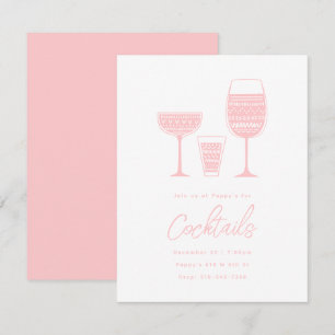 Patterned Cocktails Rosa Cocktail Party Inbjudningar