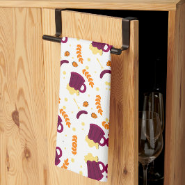 Patterned design with purple cats, yellow fish  kökshandduk