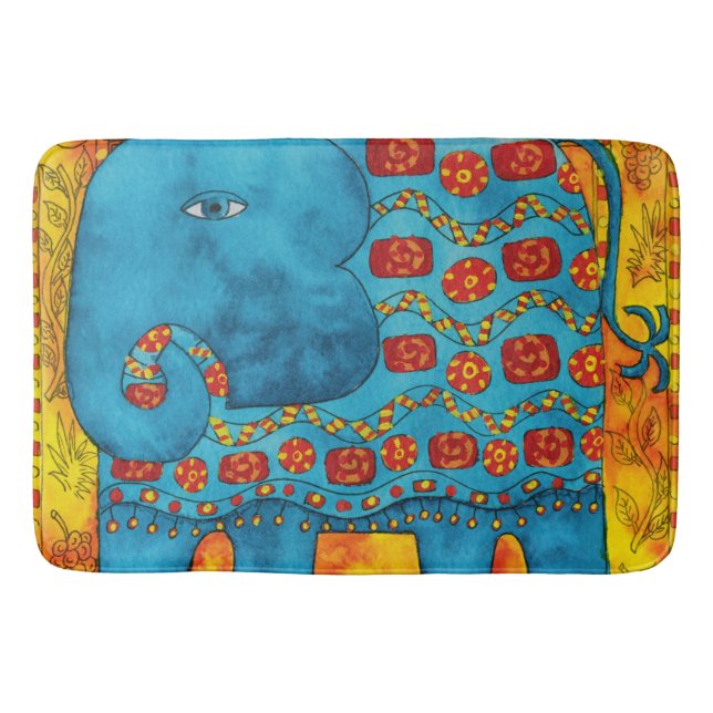 Patterned Elephant Watercolor Illustration Badrumsmatta (Framsidan)