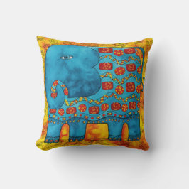 Patterned Elephant Watercolor Illustration Kudde