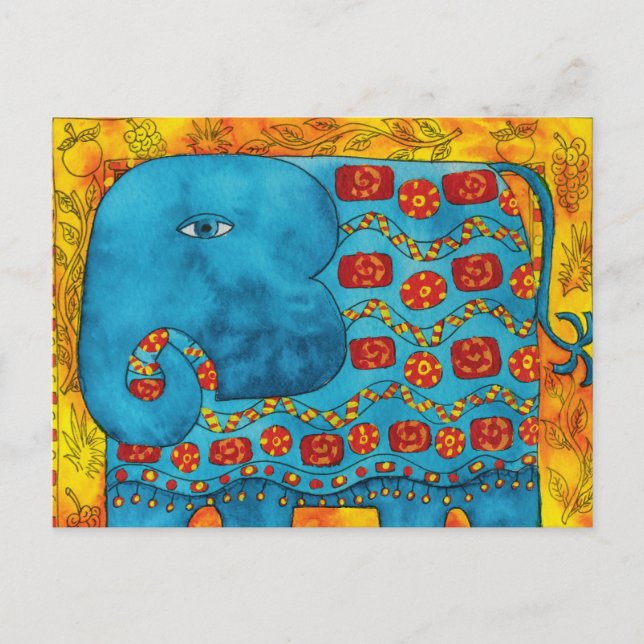 Patterned Elephant Watercolor Illustration Vykort (Framsida)