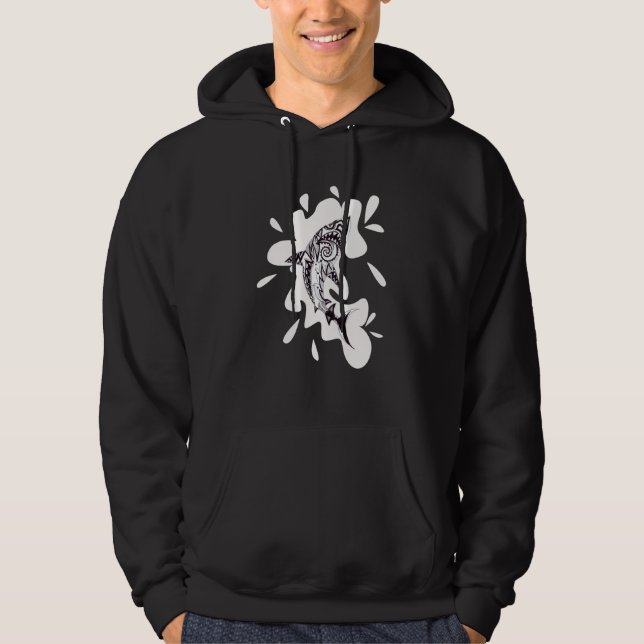 Patterned exotic shark artwork black and white Meh Hoodie (Framsida)