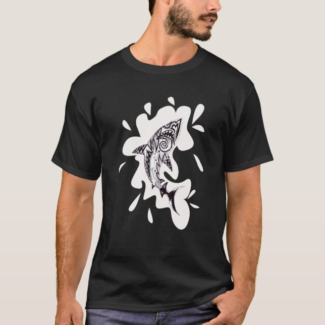 Patterned exotic shark artwork black and white Meh T Shirt (Framsida)