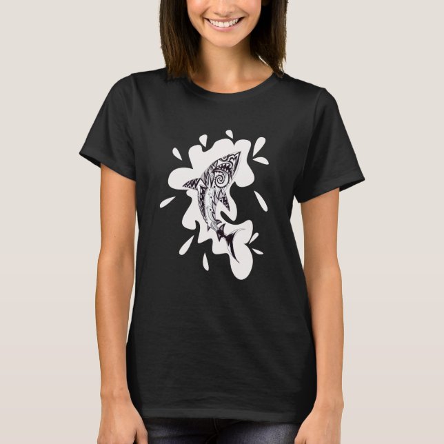Patterned exotic shark artwork black and white Meh T Shirt (Framsida)