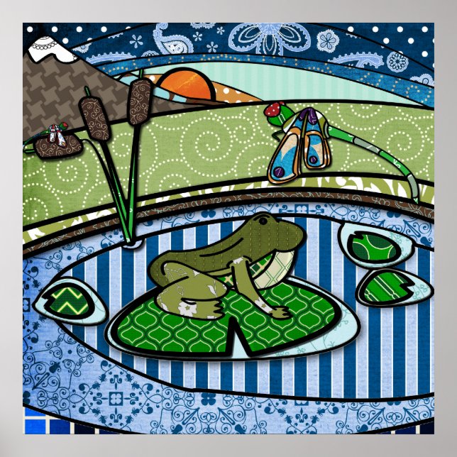 Patterned Frog i en damm Poster (Framsidan)
