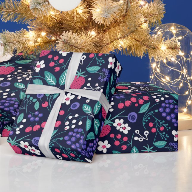 Patterned Jolly Holly Helgdag Blommigt Gift Wrap Presentpapper (Helgdagar)