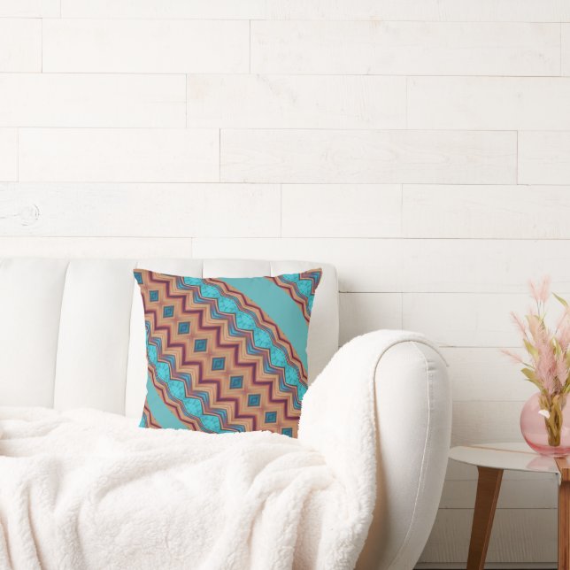 Patterned Teal, Rust, Brown Dekorativ kudde (Soffa)