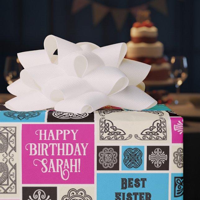 Patterned Tiles Birthday Add The Text Black White Presentpapper (Skapare uppladdad)