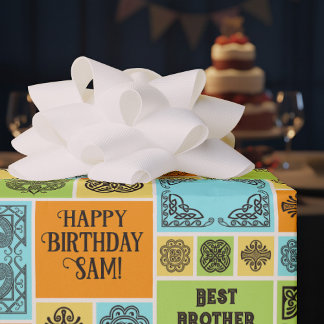 Patterned Tiles Birthday Add The Text Orange Green Presentpapper