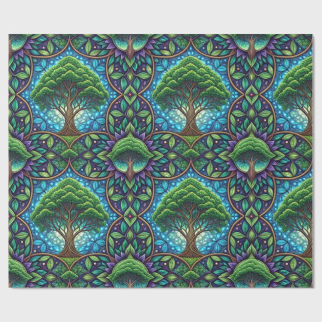 Patterned wrapping paper with vibrant green presentpapper (Platt)