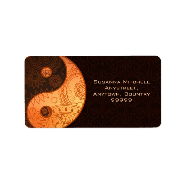 Patterned Yin Yang Guld Adressetikett (Framsidan)