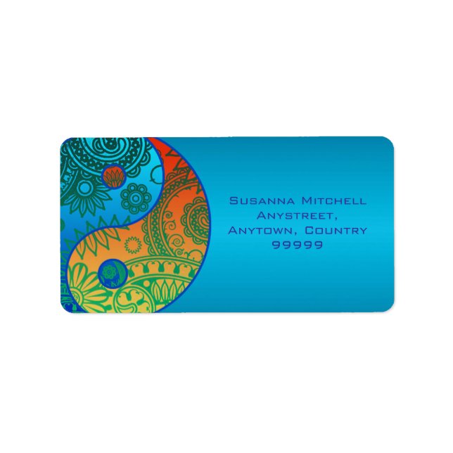 Patterned Yin Yang Orange and Blue Adressetikett (Framsidan)