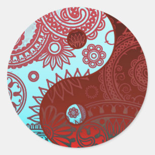 Patterned Yin Yang Red and Blue Runt Klistermärke
