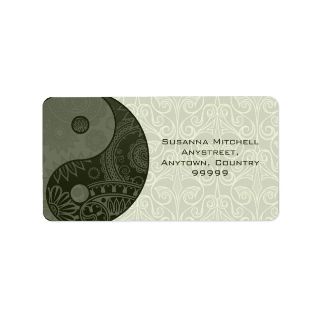 Patterned Yin Yang Sage Grönt Adressetikett (Framsidan)