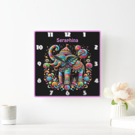 Patternt, färglös elefant firande fyrkantig klocka