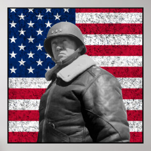 Patton och American Flagga - Gräns Poster