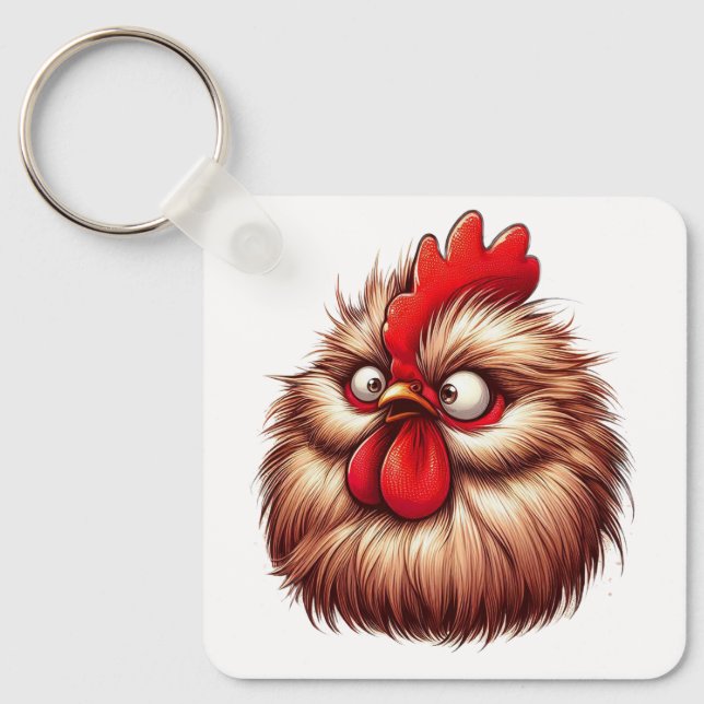 "Patty Silkie Chicken Face" Aluminum Keychain Nyckelring (Framsida)
