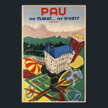 Pau, Frankrike/Vintage Art Deco Travel Poster<br><div class="desc">Pau,  son klättar... Sporter,  Frankrike ( Pau,  dess klimat.. dess sport,  Frankrike ) Golf,  tennis,  hästar,  skidor och kasino i Pau,  i Fransken Pyrenéerna. Ett högkvalitativt återgivningsmaterial av ett sällsynt Art Deco poster tryckt i stenlitografi circa 1935.</div>