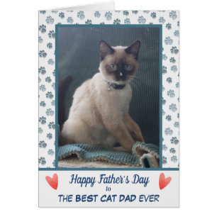 Pau Print Cat Pappa Photo Template Fars dag Card Hälsningskort