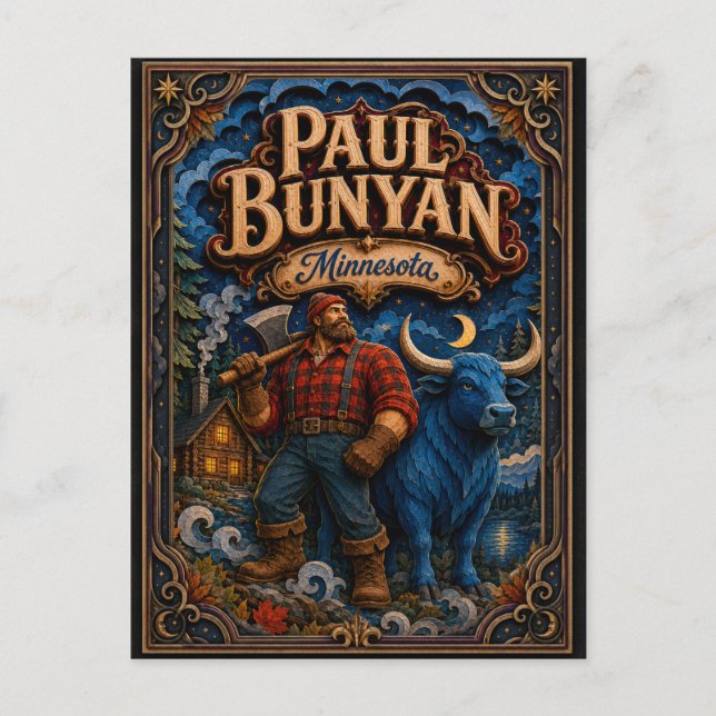 Paul Bunyan och Babe Minnesota Popcut Legends Vykort (Framsida)