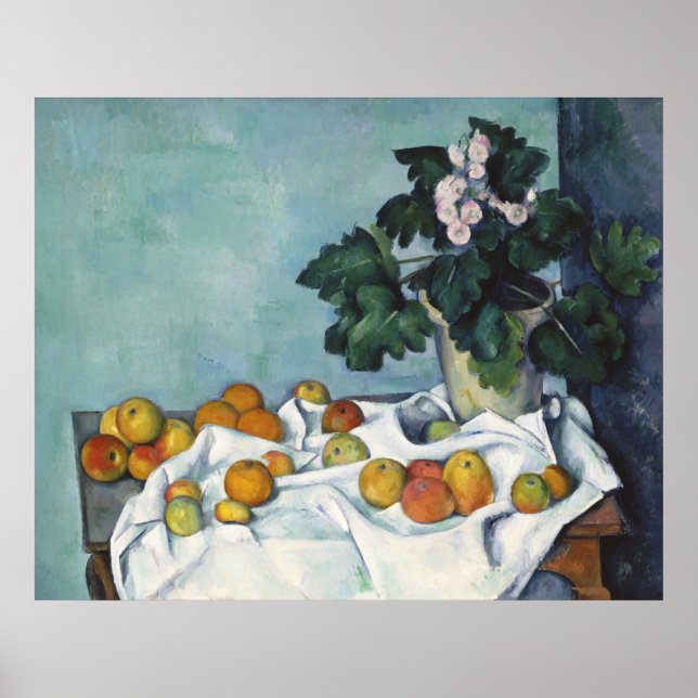 Paul Cézanne Apples och Primroses Pot Poster (Framsidan)