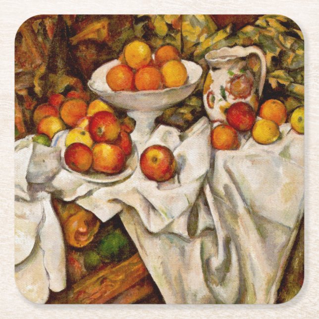 Paul Cezanne Apples Oranges Impressionism Underlägg Papper Kvadrat (Framsidan)