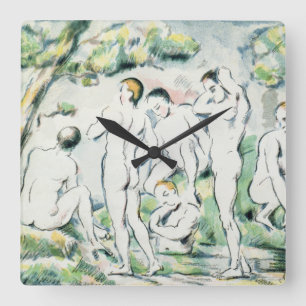 Paul Cezanne badarna som är lilla pläterar Fyrkantig Klocka