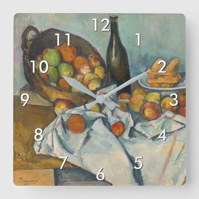 Paul Cezanne - Basket i äpplen Fyrkantig Klocka (Framsida)
