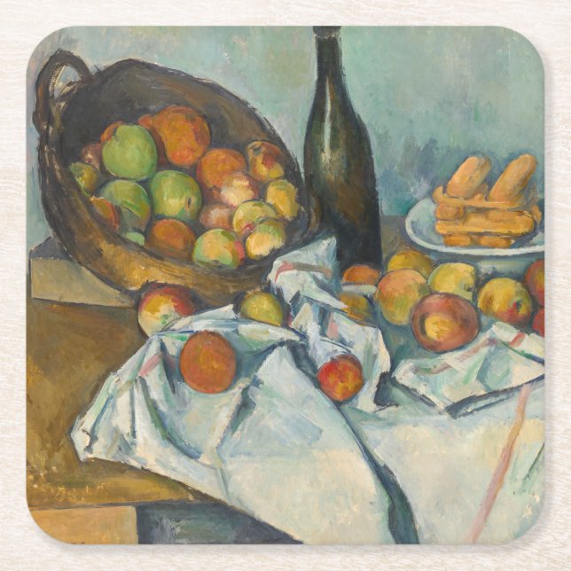 Paul Cezanne - Basket i äpplen Underlägg Papper Kvadrat (Framsidan)