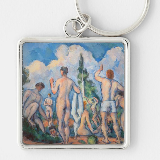 Paul Cezanne - Bathers Fyrkantig Silverfärgad Nyckelring (Framsidan)