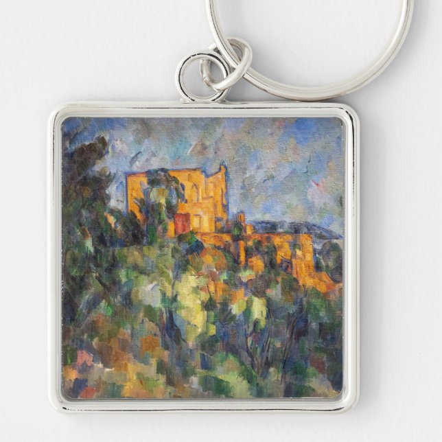 Paul Cezanne - Chateau Noir Fyrkantig Silverfärgad Nyckelring (Framsidan)