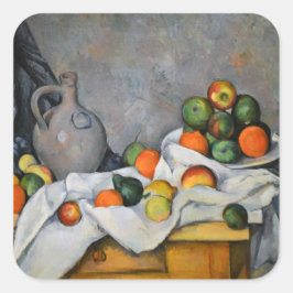 Paul Cezanne - Curtain, Jug and Fruit Bowl Fyrkantigt Klistermärke