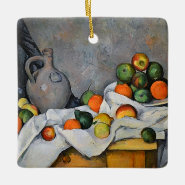 Paul Cezanne - Curtain, Jug and Fruit Bowl Julgransprydnad Keramik (Framsida)