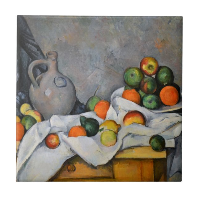 Paul Cezanne - Curtain, Jug and Fruit Bowl Kakelplatta (Framsidan)