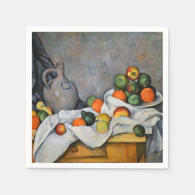 Paul Cezanne - Curtain, Jug and Fruit Bowl Pappersservett (Framsidan)