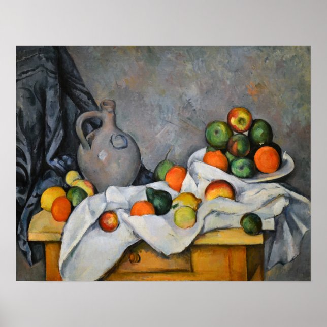 Paul Cezanne - Curtain, Jug and Fruit Bowl Poster (Framsidan)