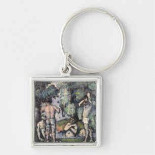 Paul Cezanne de fem badarna, c.1875-77 Fyrkantig Silverfärgad Nyckelring