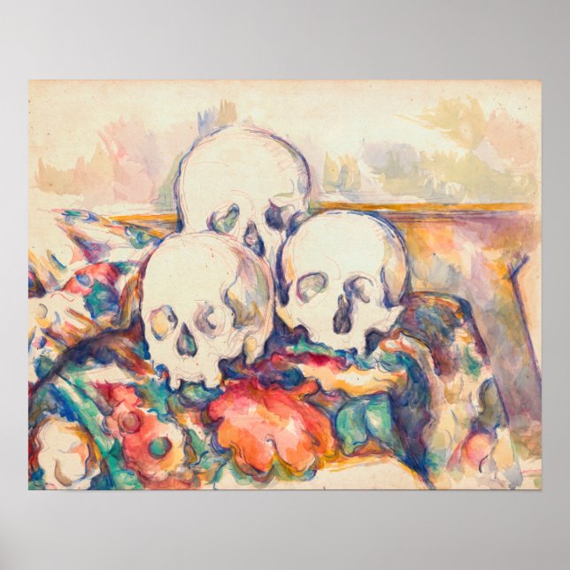Paul Cezanne - De tre dödskallearna akvarell Poster (Framsidan)