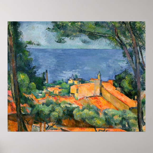 Paul Cezanne - Estaque med Red Tak Poster (Framsidan)